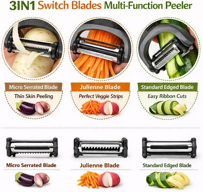Peel 3X Faster Vegetable Peeler Set (3-Piece) – Ultra-Sharp Stainless Steel Y Peeler, Julienne & Swivel Peeler – Non-Slip Ergonomic Handle for Potatoes, Carrots, Apples