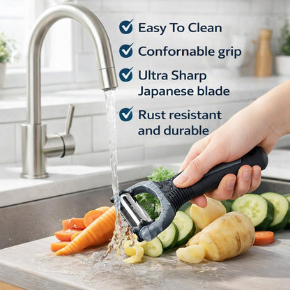 Peel 3X Faster Vegetable Peeler Set (3-Piece) – Ultra-Sharp Stainless Steel Y Peeler, Julienne & Swivel Peeler – Non-Slip Ergonomic Handle for Potatoes, Carrots, Apples