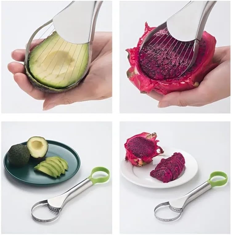 Avocado Slicer Tool – 2-in-1 Avocado Cutter & Saver | Stainless Steel Avocado Knife & Pitter | Multi-Function Fruit Cutter for Dragon Fruit, Kiwi, Papaya | Dishwasher Safe