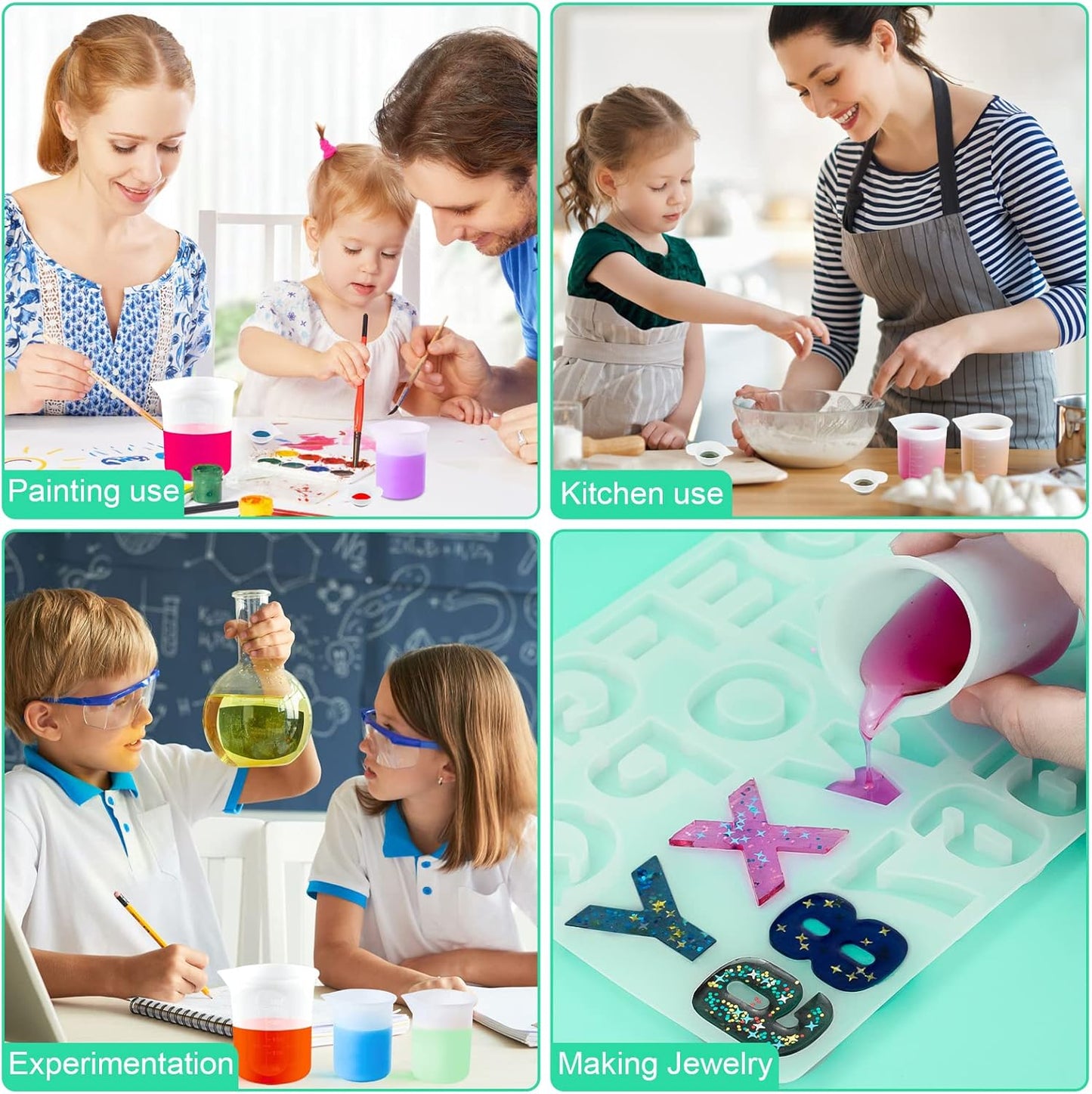 7 PCS Silicone Measuring Cups Kits,1 PCS 250ml Silicone Cups,4 PCS 100ml Non-Stick Mixing Cups,2 PCS 10ml Silicone Mold Cup Dispenser, for Casting Moulds,Jewelry Making,DIY,Crafts
