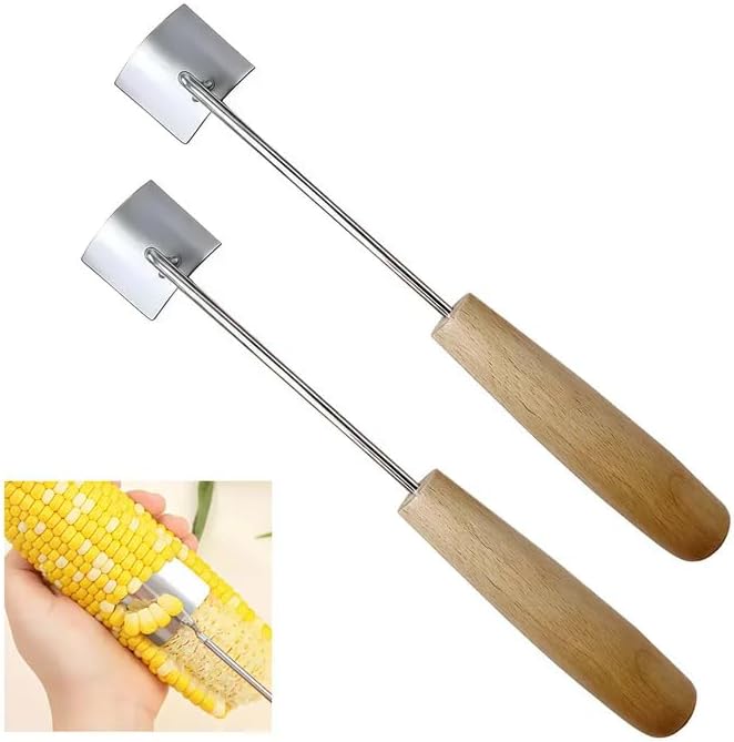 2025 NEW Long Handle Stainless Steel Corn Stripping Tool, Corn Stripping Tool, Stainless Steel Corn Cob Cutter, Corn Shucking Tool, Easy-to-Use Corn Cob Stripper, Efficient Corn Peeler, Set of 2