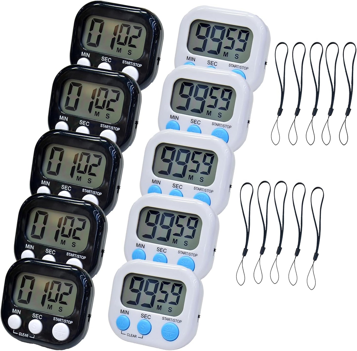 2 Pack Small Digital Kitchen Timer Magnetic Back and On/Off, Classroom Timers for Teachers Kids, Count Up Count Down Loud Alarm Stop Memory Function for Cooking Study Work Exercise (1, Black+White)