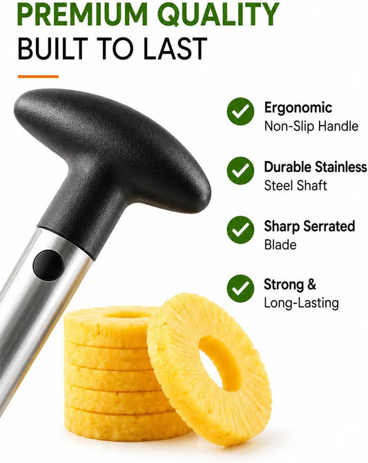 Stainless Steel Pineapple Corer & Slicer, Premium Pineapple Cutter, Peeler & Coring Tool with Ergonomic Non-Slip Handle, Dishwasher Safe for Perfect Pineapple Rings