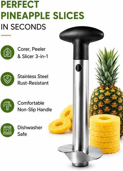 Stainless Steel Pineapple Corer & Slicer, Premium Pineapple Cutter, Peeler & Coring Tool with Ergonomic Non-Slip Handle, Dishwasher Safe for Perfect Pineapple Rings