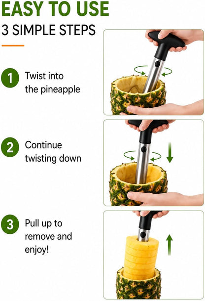 Stainless Steel Pineapple Corer & Slicer, Premium Pineapple Cutter, Peeler & Coring Tool with Ergonomic Non-Slip Handle, Dishwasher Safe for Perfect Pineapple Rings