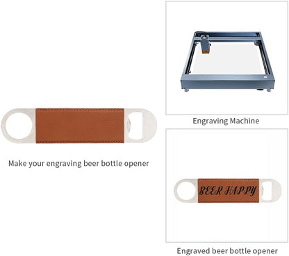 8 Pack Stainless Steel Flat Bottle Opener with Yellow Brown Leather Handle Blanks 1.6" x 7" for Glowforge Xtool Laser Engraing Custom Name Text Patterns,Beer Opener for Kitchen,Bar