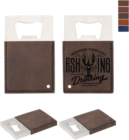 8 Pack Stainless Steel Flat Bottle Opener with Yellow Brown Leather Handle Blanks 1.6" x 7" for Glowforge Xtool Laser Engraing Custom Name Text Patterns,Beer Opener for Kitchen,Bar