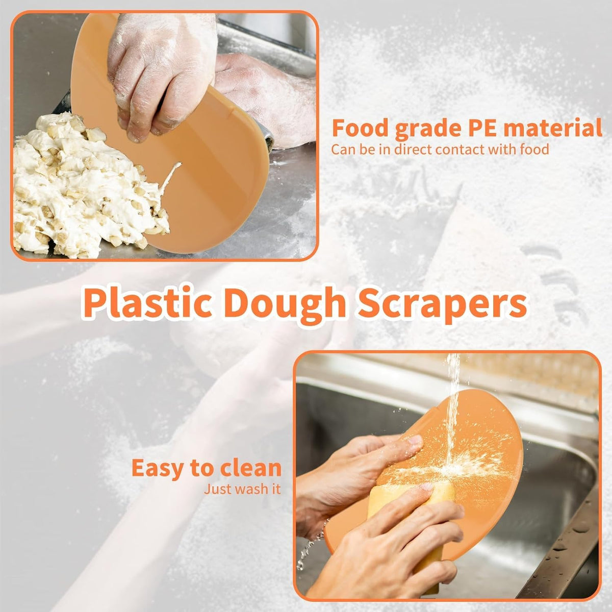 Bowl Scraper 2PCS Silicone Bread Dough Scraper Bowl Spatula Curved Edge Flexible Bowl Scraper for Baking Food Scraper for Sourdough Bread Proofing Basket Pastry Cutter Tool, Orange