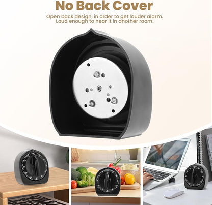 Kitchen Timers for Cooking, 60 Minute Wind Up - Chef Cooking Timer with Loud Alarm,100% Mechanical Desk Timer -No Batteries Required - Manual Countdown timers for Home, Study and Cooking (Black)