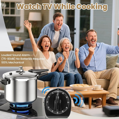 Kitchen Timers for Cooking, 60 Minute Wind Up - Chef Cooking Timer with Loud Alarm,100% Mechanical Desk Timer -No Batteries Required - Manual Countdown timers for Home, Study and Cooking (Black)
