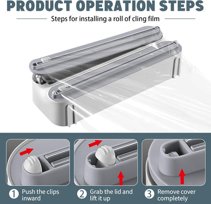 3 in 1 Plastic Wrap Dispenser with Cutter Magnetic Aluminum Foil | Wall Mount Kitchen Wrap Organizer, Cling Wrap Dispenser with Paper Towel Holder and Cutter