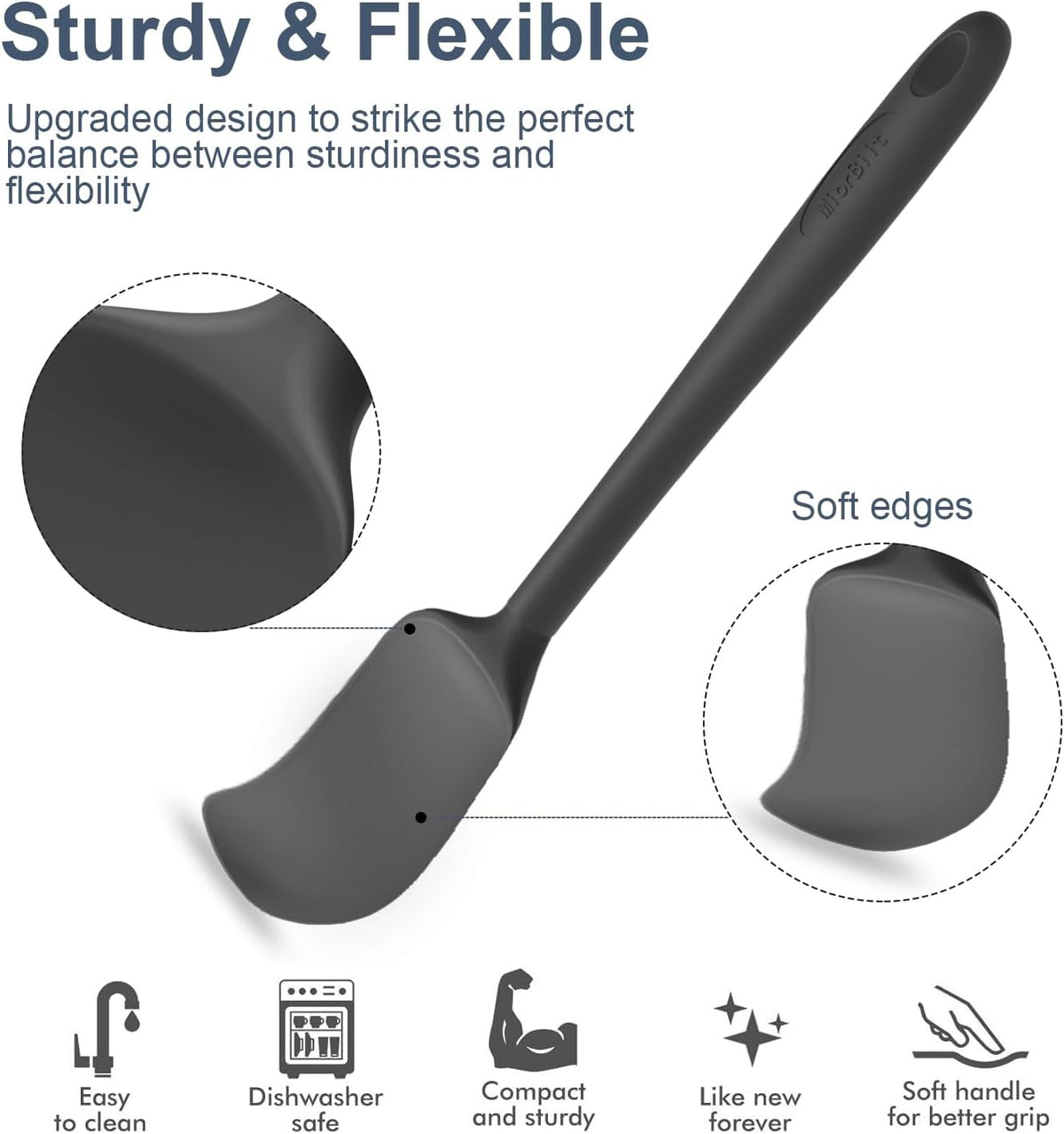 Silicone Spatula Set, 6 Pieces Food Grade Kitchen Utensils with Silicone Brush Heat Resistant Dishwasher Safe BPA-free Rubber Spatula for Scraping, Baking, Cooking, Mixing (Black)