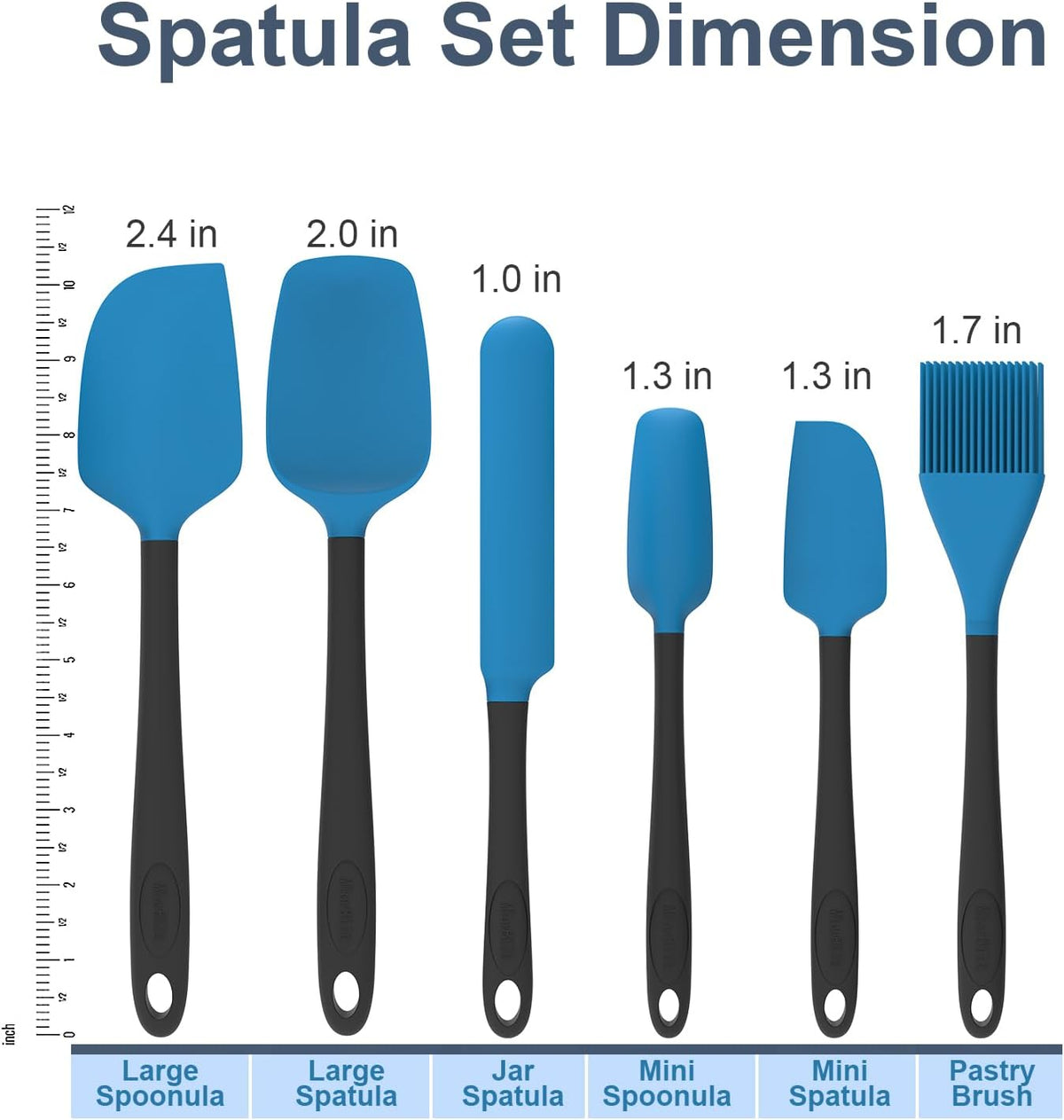 Silicone Spatula Set, 6 Pieces Food Grade Kitchen Utensils with Silicone Brush Heat Resistant Dishwasher Safe BPA-free Rubber Spatula for Scraping, Baking, Cooking, Mixing (Black)