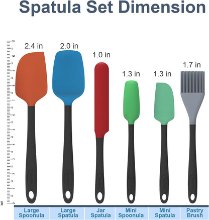 Silicone Spatula Set, 6 Pieces Food Grade Kitchen Utensils with Silicone Brush Heat Resistant Dishwasher Safe BPA-free Rubber Spatula for Scraping, Baking, Cooking, Mixing (Black)