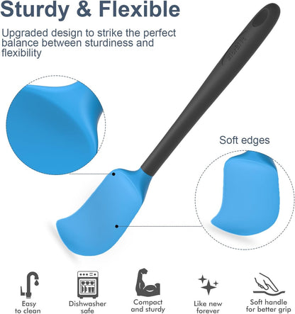 Silicone Spatula Set, 6 Pieces Food Grade Kitchen Utensils with Silicone Brush Heat Resistant Dishwasher Safe BPA-free Rubber Spatula for Scraping, Baking, Cooking, Mixing (Black)