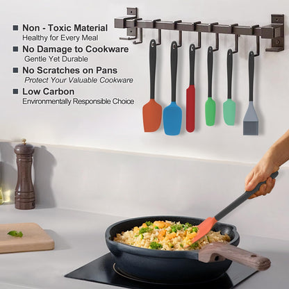 Silicone Spatula Set, 6 Pieces Food Grade Kitchen Utensils with Silicone Brush Heat Resistant Dishwasher Safe BPA-free Rubber Spatula for Scraping, Baking, Cooking, Mixing (Black)
