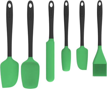 Silicone Spatula Set, 6 Pieces Food Grade Kitchen Utensils with Silicone Brush Heat Resistant Dishwasher Safe BPA-free Rubber Spatula for Scraping, Baking, Cooking, Mixing (Black)