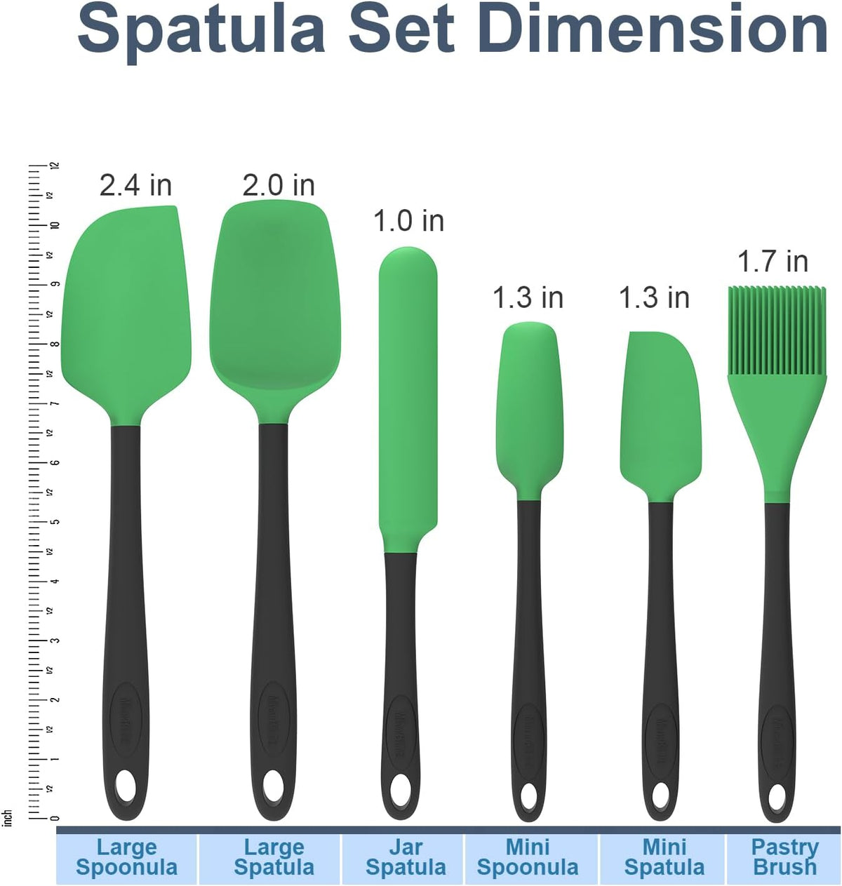Silicone Spatula Set, 6 Pieces Food Grade Kitchen Utensils with Silicone Brush Heat Resistant Dishwasher Safe BPA-free Rubber Spatula for Scraping, Baking, Cooking, Mixing (Black)