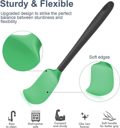 Silicone Spatula Set, 6 Pieces Food Grade Kitchen Utensils with Silicone Brush Heat Resistant Dishwasher Safe BPA-free Rubber Spatula for Scraping, Baking, Cooking, Mixing (Black)