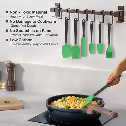 Silicone Spatula Set, 6 Pieces Food Grade Kitchen Utensils with Silicone Brush Heat Resistant Dishwasher Safe BPA-free Rubber Spatula for Scraping, Baking, Cooking, Mixing (Black)
