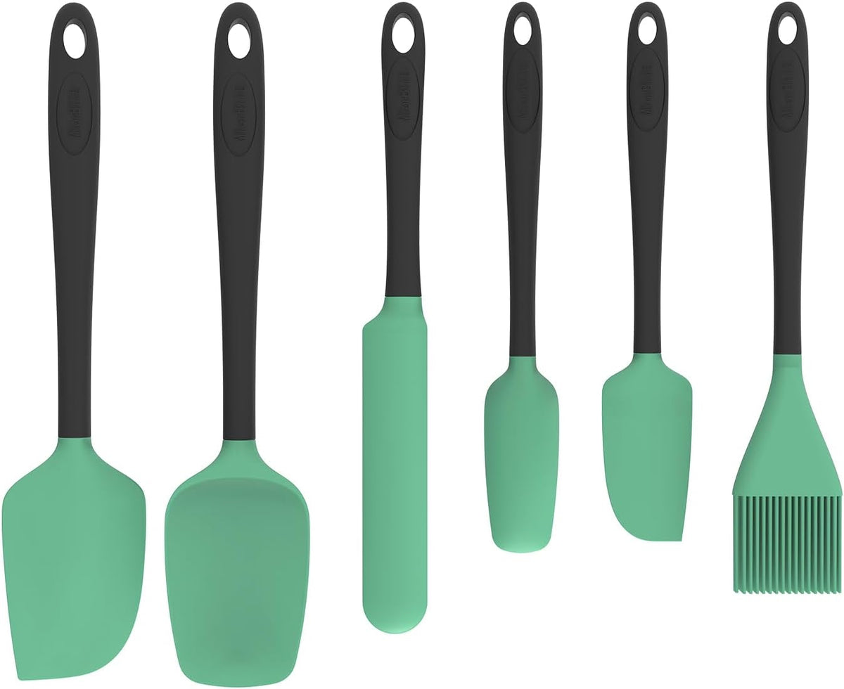 Silicone Spatula Set, 6 Pieces Food Grade Kitchen Utensils with Silicone Brush Heat Resistant Dishwasher Safe BPA-free Rubber Spatula for Scraping, Baking, Cooking, Mixing (Black)