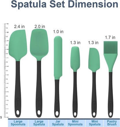 Silicone Spatula Set, 6 Pieces Food Grade Kitchen Utensils with Silicone Brush Heat Resistant Dishwasher Safe BPA-free Rubber Spatula for Scraping, Baking, Cooking, Mixing (Black)