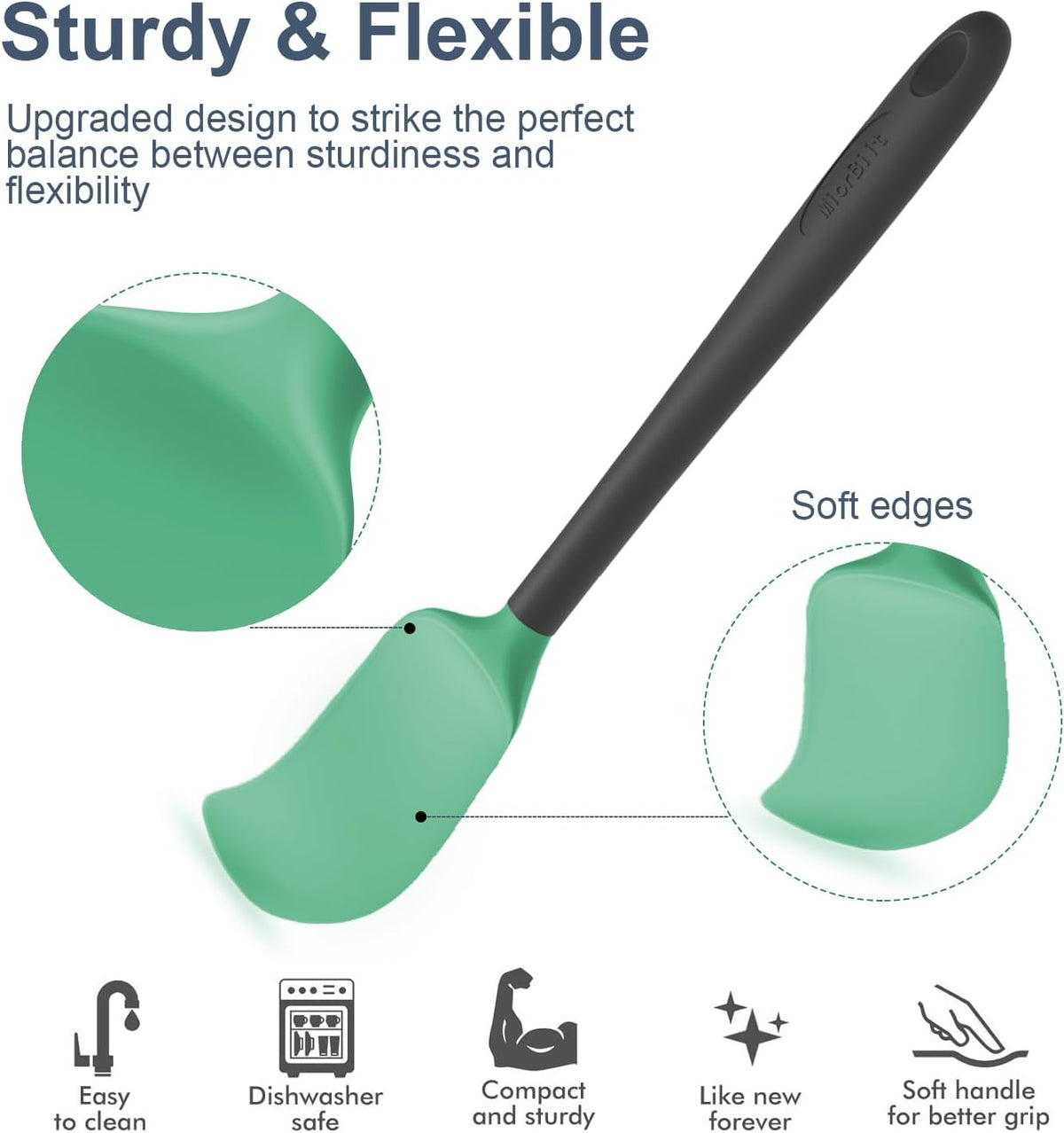 Silicone Spatula Set, 6 Pieces Food Grade Kitchen Utensils with Silicone Brush Heat Resistant Dishwasher Safe BPA-free Rubber Spatula for Scraping, Baking, Cooking, Mixing (Black)