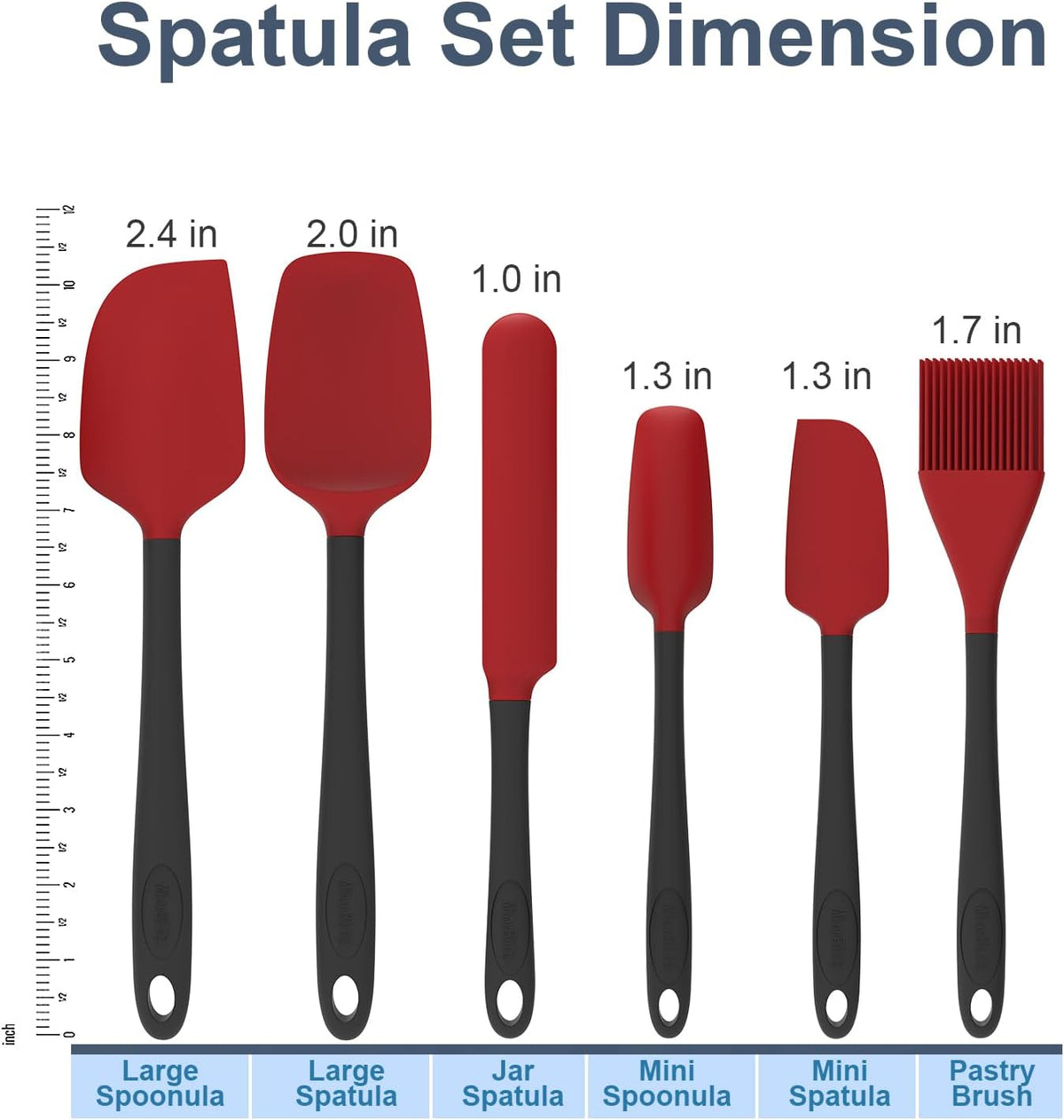 Silicone Spatula Set, 6 Pieces Food Grade Kitchen Utensils with Silicone Brush Heat Resistant Dishwasher Safe BPA-free Rubber Spatula for Scraping, Baking, Cooking, Mixing (Black)