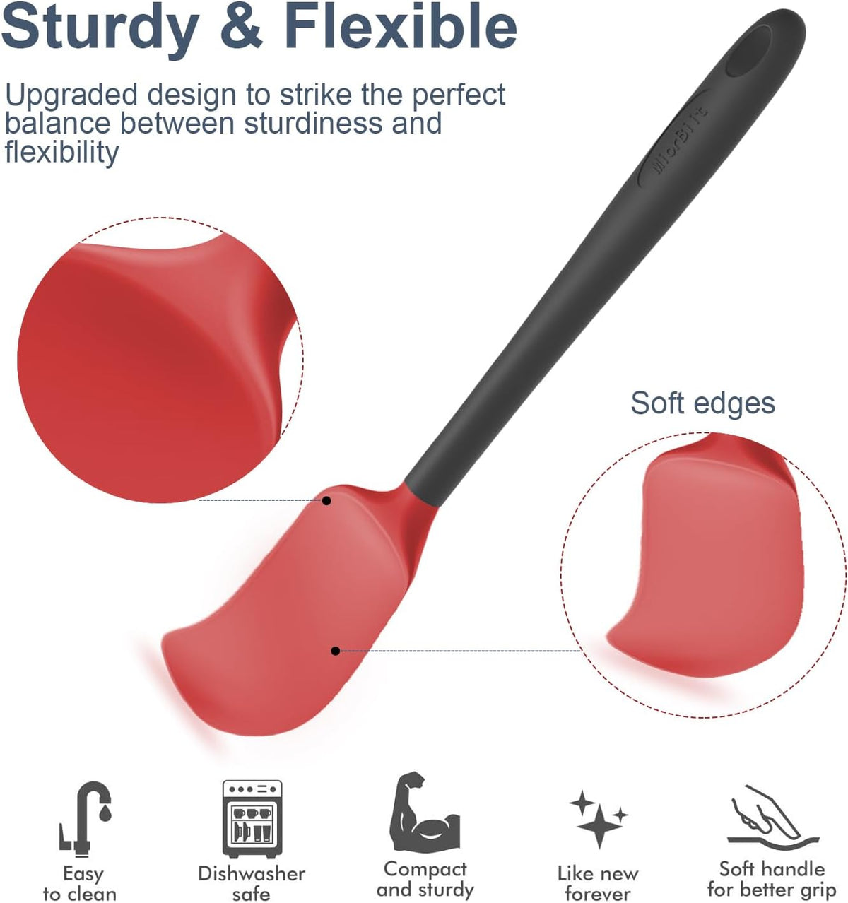 Silicone Spatula Set, 6 Pieces Food Grade Kitchen Utensils with Silicone Brush Heat Resistant Dishwasher Safe BPA-free Rubber Spatula for Scraping, Baking, Cooking, Mixing (Black)