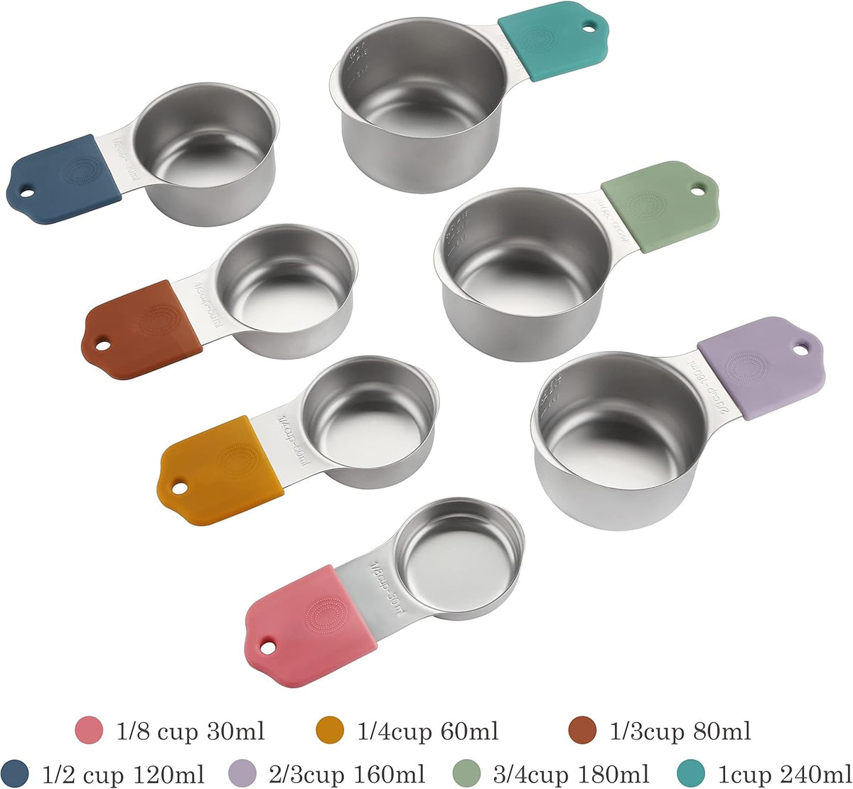 Magnetic Measuring Cups Set of 7 Stainless Steel Magnetic Measuring Cups | Heavy Duty Measuring Cup for Dry & Liquid Ingredients (color)