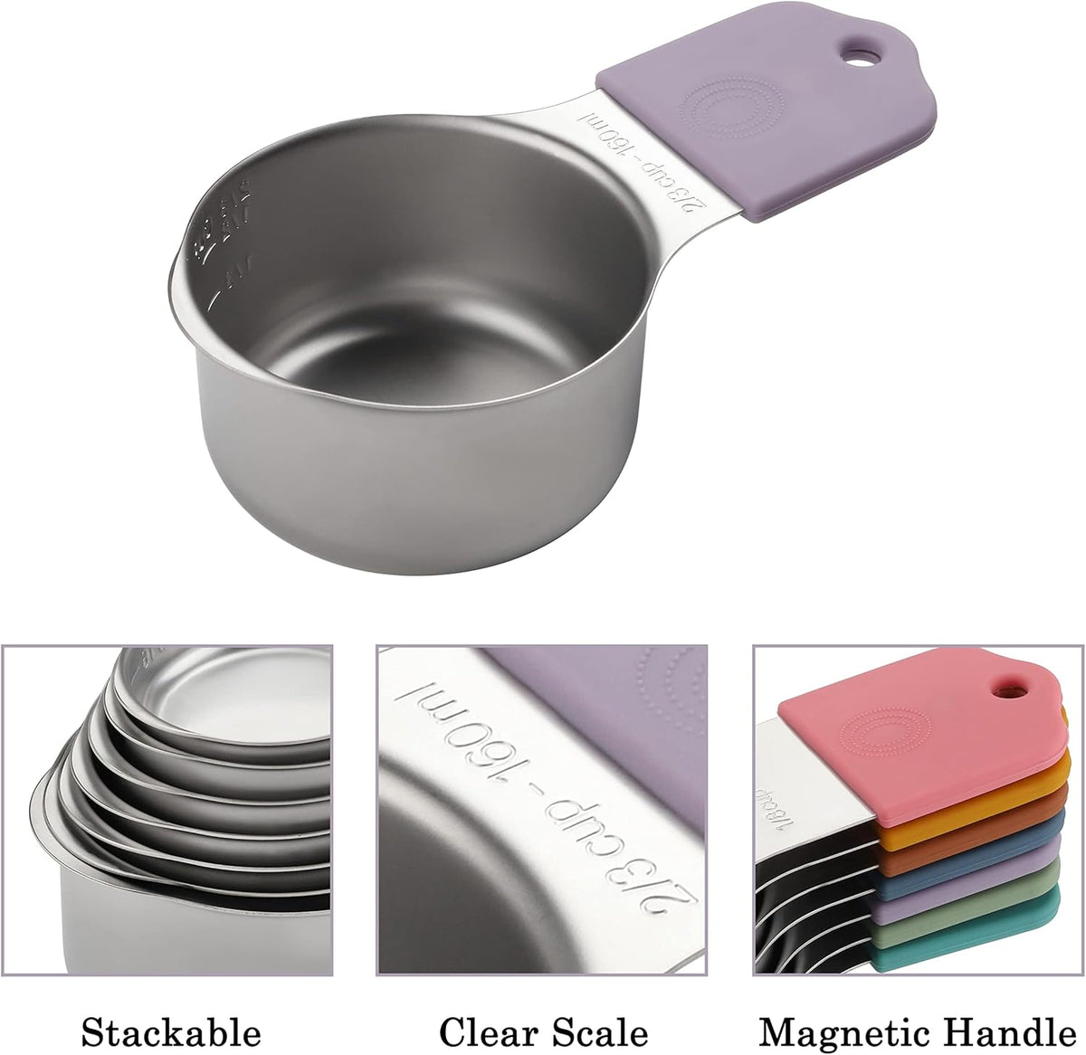 Magnetic Measuring Cups Set of 7 Stainless Steel Magnetic Measuring Cups | Heavy Duty Measuring Cup for Dry & Liquid Ingredients (color)