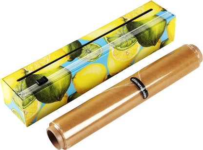 Lemon Refillable Plastic Wrap Dispenser - Includes One 12" x 250' Roll of Professional Grade Plastic Wrap - BPA Free and Kosher Certified - Reusable Dispenser w/Slide Cutter
