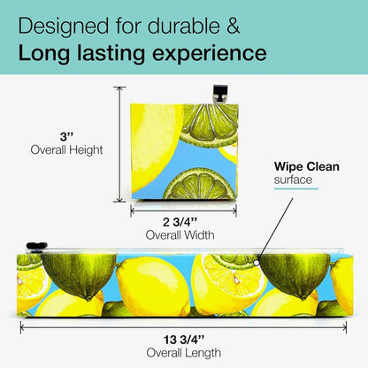 Lemon Refillable Plastic Wrap Dispenser - Includes One 12" x 250' Roll of Professional Grade Plastic Wrap - BPA Free and Kosher Certified - Reusable Dispenser w/Slide Cutter