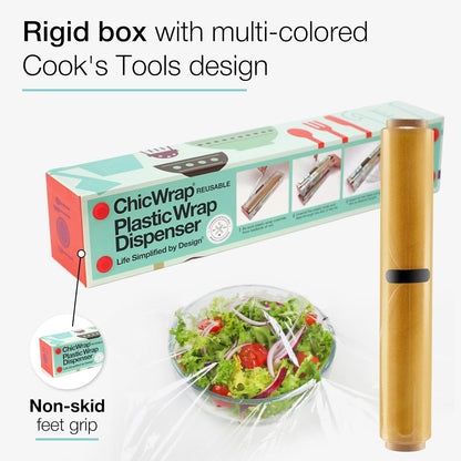 Lemon Refillable Plastic Wrap Dispenser - Includes One 12" x 250' Roll of Professional Grade Plastic Wrap - BPA Free and Kosher Certified - Reusable Dispenser w/Slide Cutter