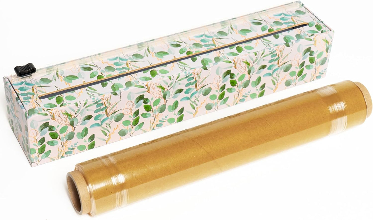 Lemon Refillable Plastic Wrap Dispenser - Includes One 12" x 250' Roll of Professional Grade Plastic Wrap - BPA Free and Kosher Certified - Reusable Dispenser w/Slide Cutter