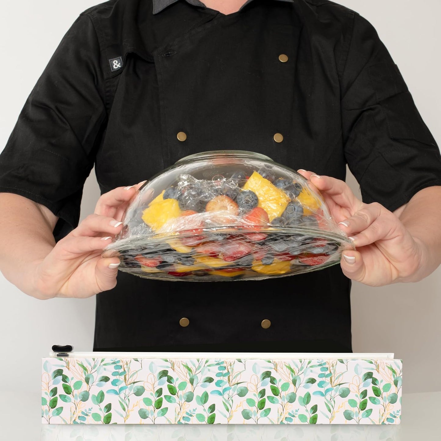 Lemon Refillable Plastic Wrap Dispenser - Includes One 12" x 250' Roll of Professional Grade Plastic Wrap - BPA Free and Kosher Certified - Reusable Dispenser w/Slide Cutter