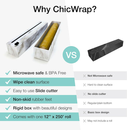Lemon Refillable Plastic Wrap Dispenser - Includes One 12" x 250' Roll of Professional Grade Plastic Wrap - BPA Free and Kosher Certified - Reusable Dispenser w/Slide Cutter