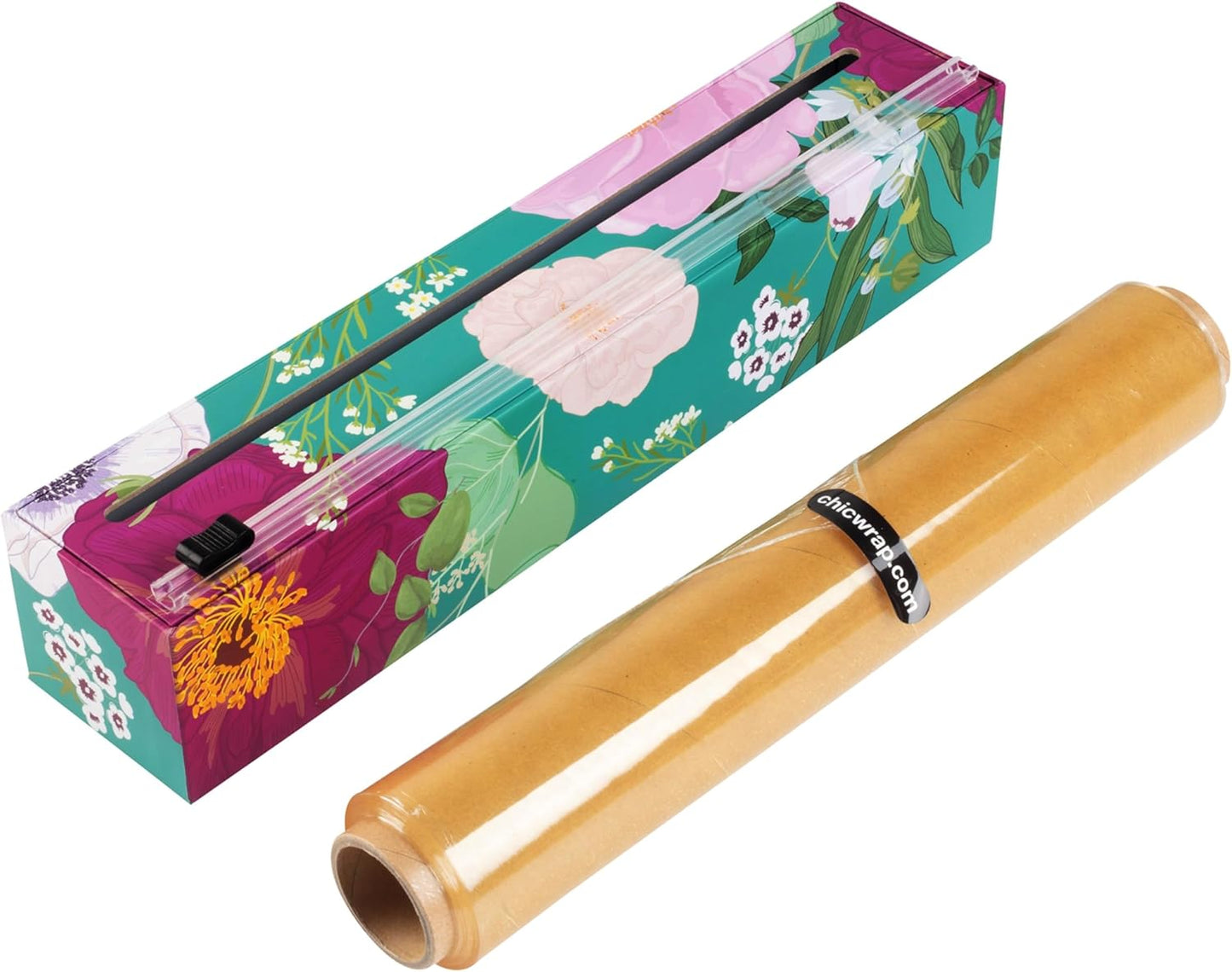 Lemon Refillable Plastic Wrap Dispenser - Includes One 12" x 250' Roll of Professional Grade Plastic Wrap - BPA Free and Kosher Certified - Reusable Dispenser w/Slide Cutter