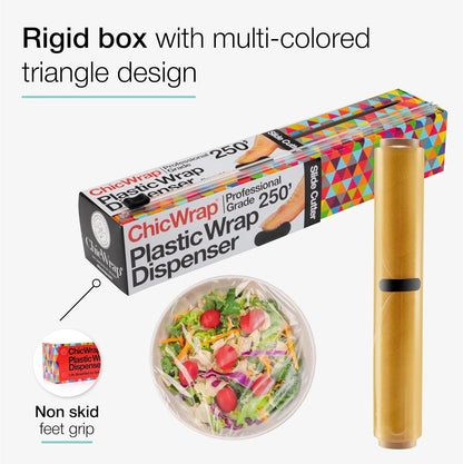 Lemon Refillable Plastic Wrap Dispenser - Includes One 12" x 250' Roll of Professional Grade Plastic Wrap - BPA Free and Kosher Certified - Reusable Dispenser w/Slide Cutter