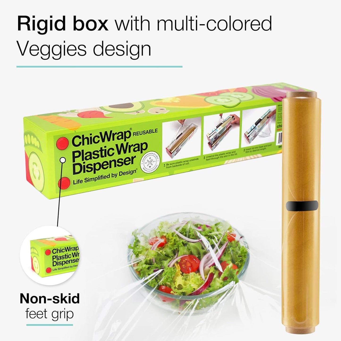 Lemon Refillable Plastic Wrap Dispenser - Includes One 12" x 250' Roll of Professional Grade Plastic Wrap - BPA Free and Kosher Certified - Reusable Dispenser w/Slide Cutter