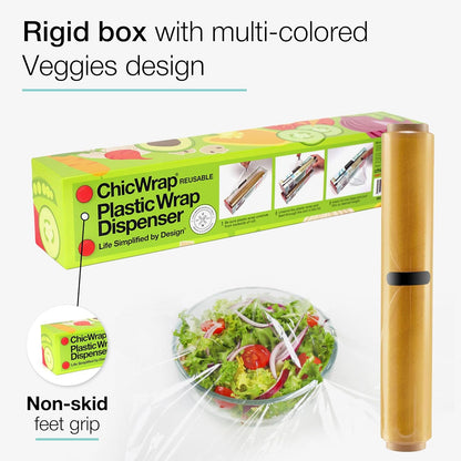 Lemon Refillable Plastic Wrap Dispenser - Includes One 12" x 250' Roll of Professional Grade Plastic Wrap - BPA Free and Kosher Certified - Reusable Dispenser w/Slide Cutter