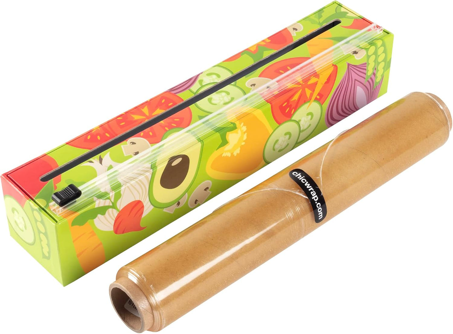Lemon Refillable Plastic Wrap Dispenser - Includes One 12" x 250' Roll of Professional Grade Plastic Wrap - BPA Free and Kosher Certified - Reusable Dispenser w/Slide Cutter