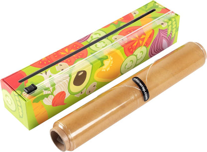 Lemon Refillable Plastic Wrap Dispenser - Includes One 12" x 250' Roll of Professional Grade Plastic Wrap - BPA Free and Kosher Certified - Reusable Dispenser w/Slide Cutter
