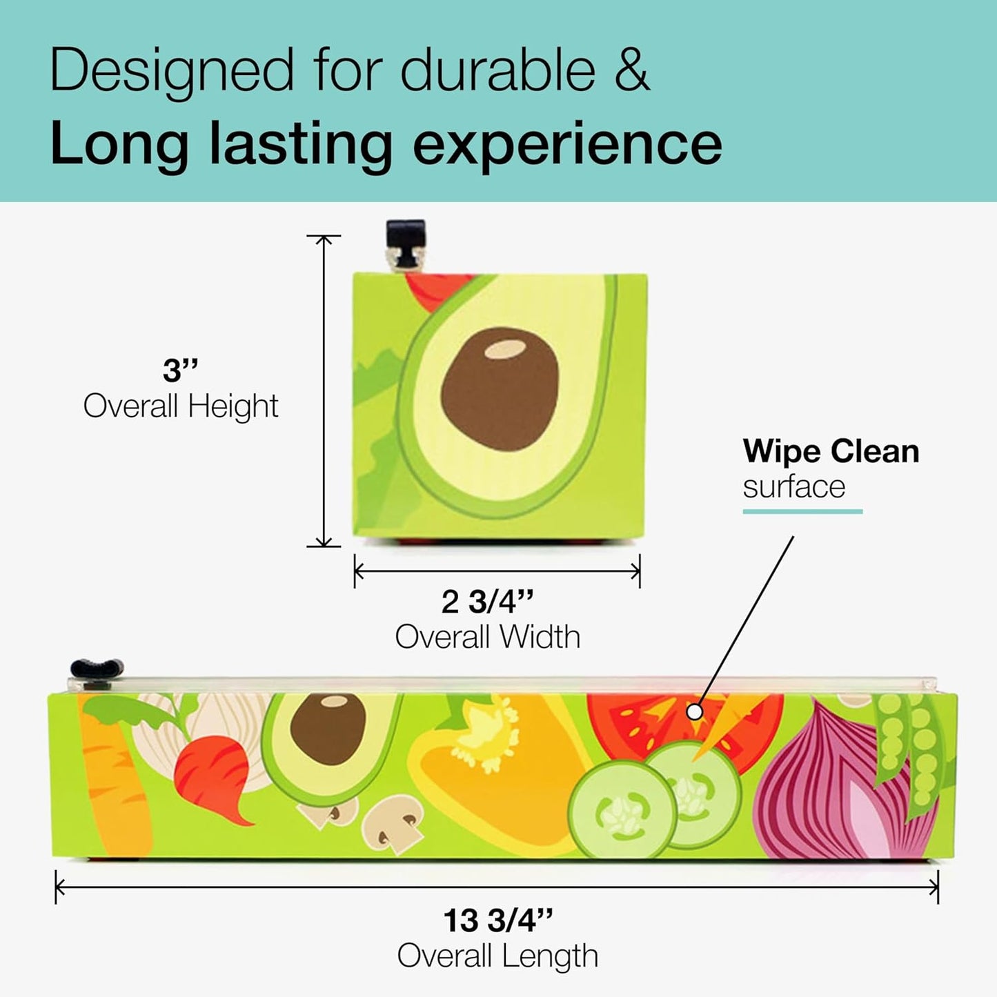 Lemon Refillable Plastic Wrap Dispenser - Includes One 12" x 250' Roll of Professional Grade Plastic Wrap - BPA Free and Kosher Certified - Reusable Dispenser w/Slide Cutter