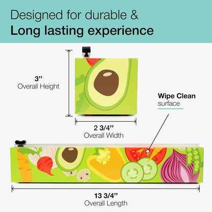 Lemon Refillable Plastic Wrap Dispenser - Includes One 12" x 250' Roll of Professional Grade Plastic Wrap - BPA Free and Kosher Certified - Reusable Dispenser w/Slide Cutter