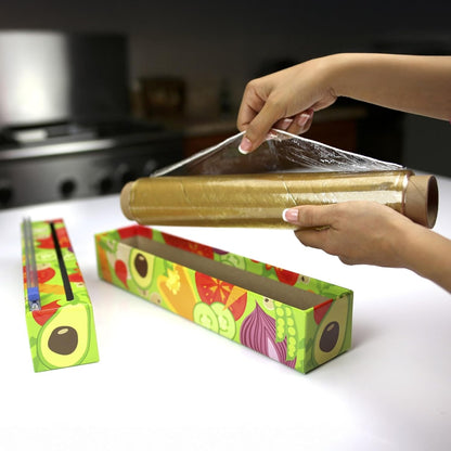 Lemon Refillable Plastic Wrap Dispenser - Includes One 12" x 250' Roll of Professional Grade Plastic Wrap - BPA Free and Kosher Certified - Reusable Dispenser w/Slide Cutter