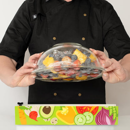 Lemon Refillable Plastic Wrap Dispenser - Includes One 12" x 250' Roll of Professional Grade Plastic Wrap - BPA Free and Kosher Certified - Reusable Dispenser w/Slide Cutter