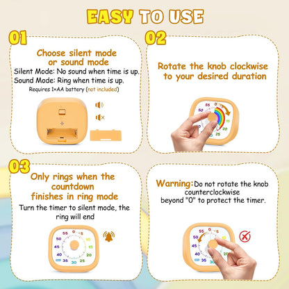 Visual Timer for Kids, 60-Minute Countdown Silent Operation Timer