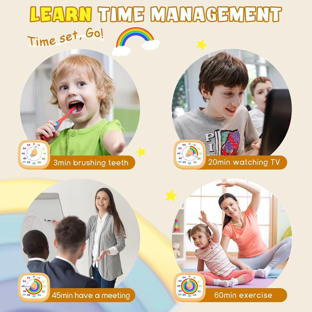 Visual Timer for Kids, 60-Minute Countdown Silent Operation Timer