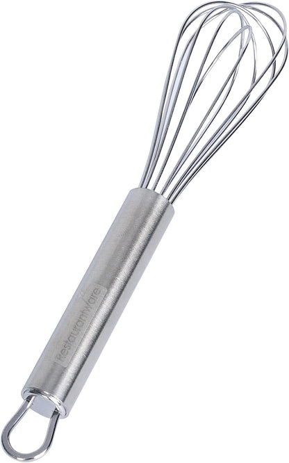 10.5 in Stainless Steel Ball Whisk - German Standard Egg Beater with Ergonomic Handle, Dishwasher Safe - Manual Mixer Cooking Whisk for Baking, Stirring, Sauces, Beating
